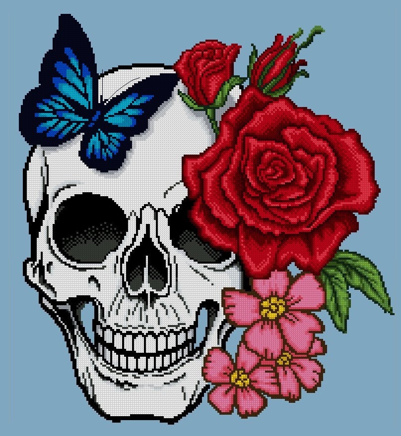 Skull With Flowers ,butterflies ,multicolour Sugar Skull Diamond