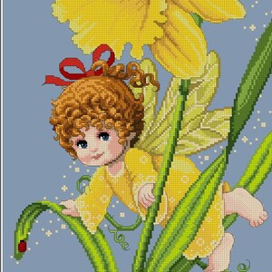 Playful Daffodil Fairy Cross Stitch PDF Pattern image 2