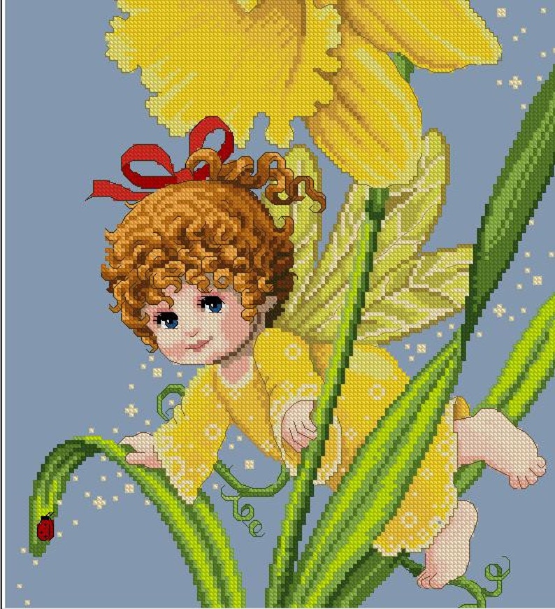 Playful Daffodil Fairy Cross Stitch PDF Pattern image 2