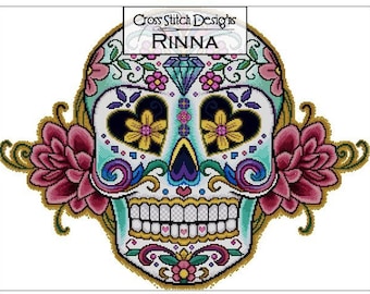 Sugar Skull -Heart-Shaped Eyes and Crystal -Cross Stitch PDF Pattern