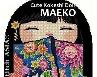 Cute Kokeshi Doll MAEKO Lrg -Cross Stitch Asia PDF Pattern