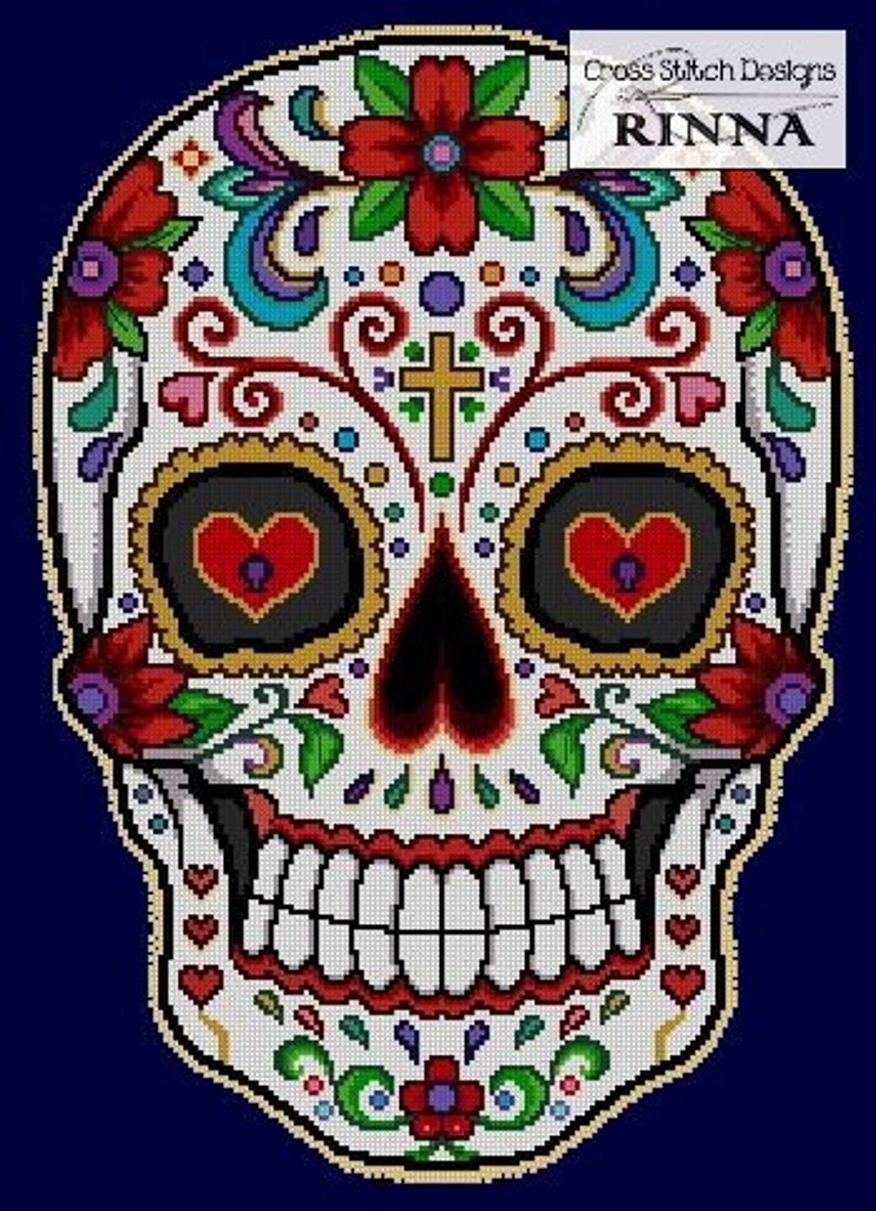 Sugar Skull red Flowers of Summer cross Stitch PDF Pattern - Etsy