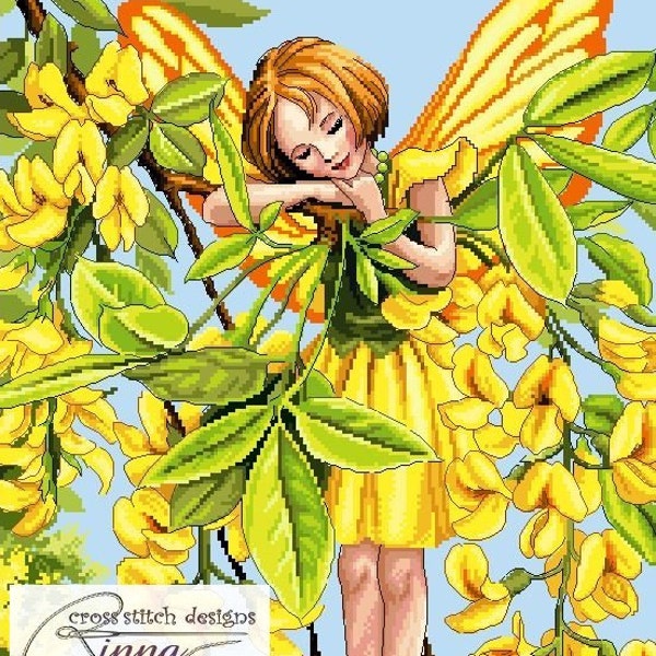 Yellow Laburnum Fairy -Cross Stitch PDF Pattern