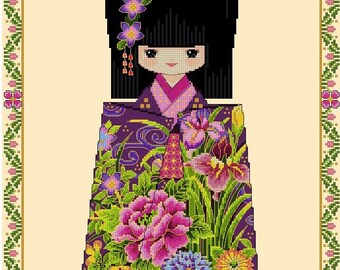 Chiyogami Girl AYAME -Cross Stitch PDF Pattern