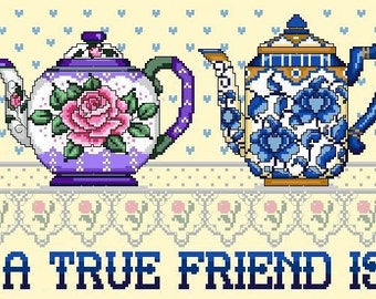Teapots and Friendship -Cross Stitch PDF Downloadable Pattern