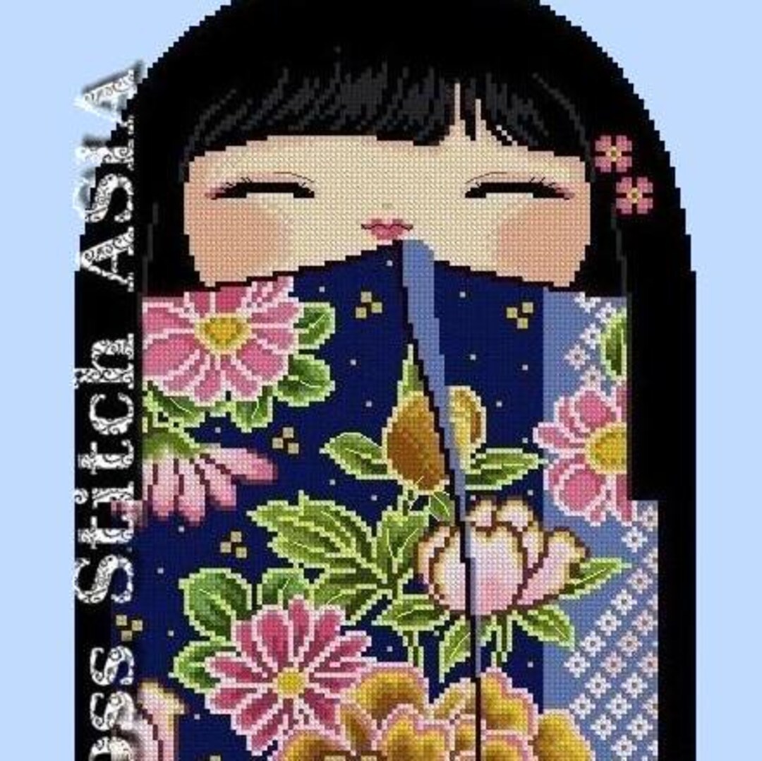 Cross Stitch Pattern Cute Kokeshi Doll YASUKO Japanese Kokeshi Doll ...