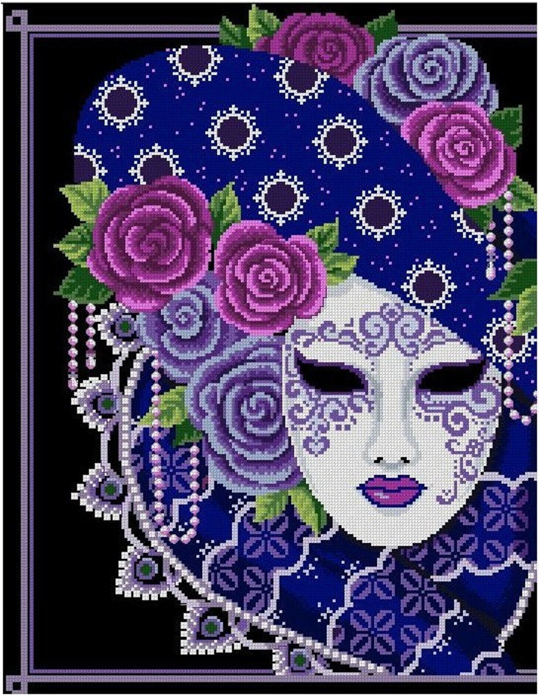 Mask of Mardi Gras periwinkles and Purples 2 cross Stitch PDF Pattern ...