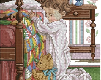 Praying to God -BedTime Pareyr Boy -Cross Stitch PDF Downloadable Pattern