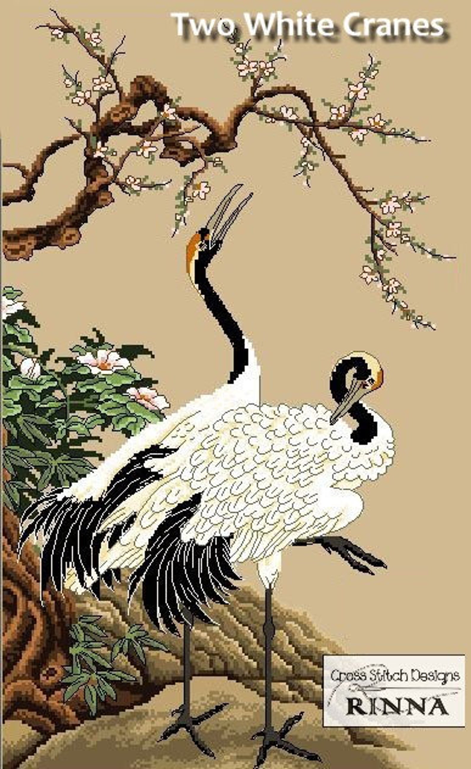 Two White Cranes cross Stitch PDF Pattern oriental Art Design - Etsy