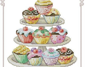 Cupcakes Tower -Cross Stitch PDF Downloadable Pattern
