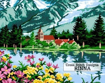 Mountain Reflections 2 -Garden and Views Design -Cross Stitch PDF Downloadable Pattern