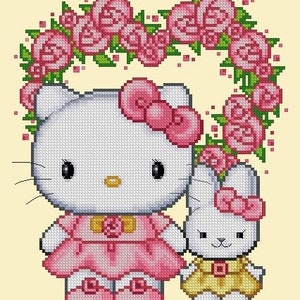 Cute Kitty and Friend Wedding Flower Wreath-PDF Cross Stitch Downloadable Pattern