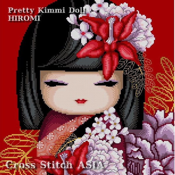 Jolie poupée Kimmi Hiromi - Modèle PDF point de croix téléchargeable