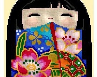 Cute Kokeshi Girl Doll 7 KAORI -Cross Stitch PDF Pattern