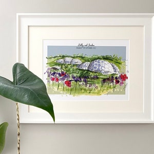 Personalised Eden Project Cornwall Giclee Art Print - Eden Project Cornwall Illustration - Eden Project Wedding Anniversary Engagement Gift