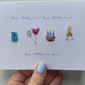 Biglietto d'auguri glitterato personalizzato disegnato a mano con acquerello - Compleanno speciale - Biglietto d'auguri unico - Biglietto fatto a mano - Compleanno su ordinazione