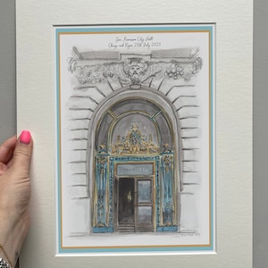 San Francisco City Hall personalisierter Giclée-Druck - Rathaus Hochzeitsgeschenk - San Francisco Kunstwerk - Hochzeitstag Aquarell Illustration