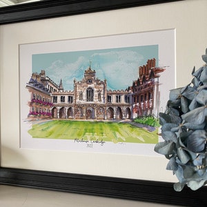 Peterhouse Cambridge University gicleeprint - aquarel handgeschilderde Peterhouse College illustratie - Peterhouse College Cambridge Art