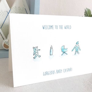 Tarjeta personalizada 'Bienvenido al mundo' dibujada a mano nueva tarjeta de bebé - nueva niña bebé - nuevo bebé niño - tarjeta dibujada a mano - hecho por encargo nueva tarjeta de bebé