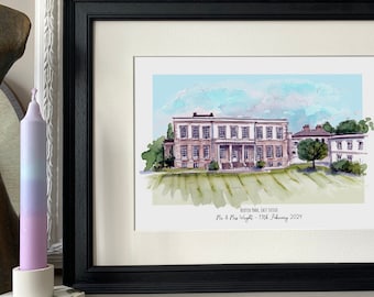 Buxted Park Hotel Personalised Giclee Art Print - Buxted Park Wedding Illustration - Anniversary - Watercolour Painting - Made to order Art