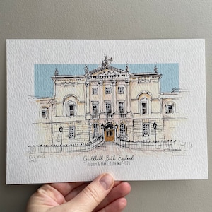 Impresión personalizada de Guildhall Bath - Ilustración dibujada a mano - Guildhall Bath England - Impresión artística de acuarela para bodas - Impresión giclée
