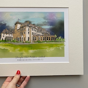 Gleneagles Hotel Perthshire Scotland Giclee Art Print - Gleneagles Wedding Gift - Gleneagles Golf gift - Gleneagles Anniversary illustration