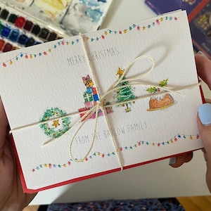 Carte de Noël de famille illustrée personnalisée - carte de Noël unique - lot de cartes de Noël aquarelle - lot de cartes de Noël sur mesure