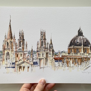 Personalised Oxford Spires Giclee Art Print  - Hand Drawn Illustration - Oxford Spires England  - Oxford Skyline - Oxford University Gift