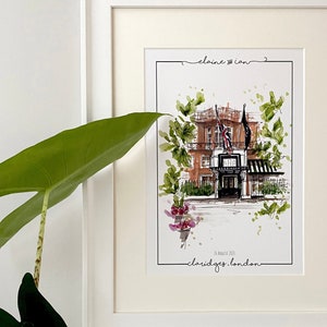 Lámina Giclée personalizada de Claridges London - Impresión dibujada a mano - Hecha a pedido - Claridges Mayfair - Hotel Claridges - Lugar para bodas