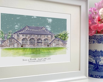 Personalised 'Coo Cathedral' Aberdeenshire Art Giclee Print - Wedding Venue - Wedding Illustration - Coo Cathedral Scotland Wedding Print