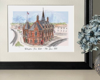 Personalised Wokingham Town Hall Giclee Art Print  - Hand Drawn Print - Made to Order - Wokingham Town Hall  - Wedding Venue Illustration
