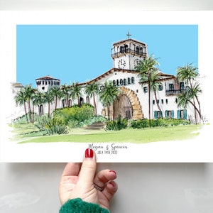 Santa Barbara Courthouse Giclee Art Print - Watercolour Hand Painted Santa Barbara Print - Santa Barbara Wedding Venue Print - Illustration