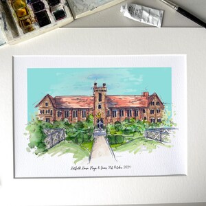Personligt Hatfield House-tryck - Handritat tryck - Beställningsgjort - Bröllop i Hatfield House - Illustration av platsen - Hatfield, Hertfordshire