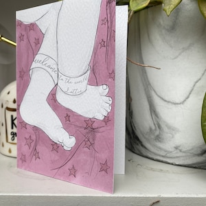 Newborn baby feet 'Welcome to the World' card - New baby card - Personalised New Baby Card - Card featuring Baby's Name - Baby Announcement