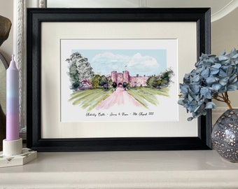 Amberley Castle Sussex and Grounds - Amberley Castle Wedding Print - Anniversary Gift - Amberley Castle Watercolour Giclee Print - Amberley
