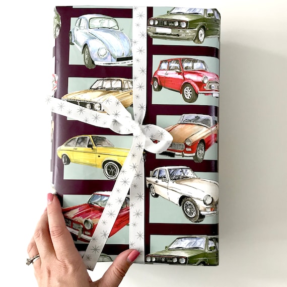 Classic Car Birthday Card and Wrapping Paper Set - Classic Car Birthday Card - Classic Car Wrapping Paper