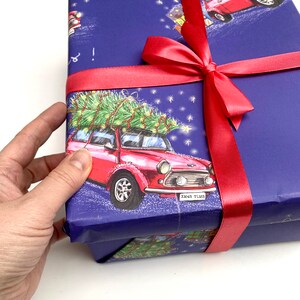 Set di biglietti di auguri e carta da regalo di Natale Mini Cooper Classic - Guidare a casa per Natale - Biglietto di auguri e carta da regalo per auto e albero di Natale