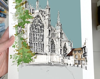 York Minster Personalised Giclee Art Print - York Minster Illustration - Hand Drawn York Minster Artwork  - Personalised Art Print York