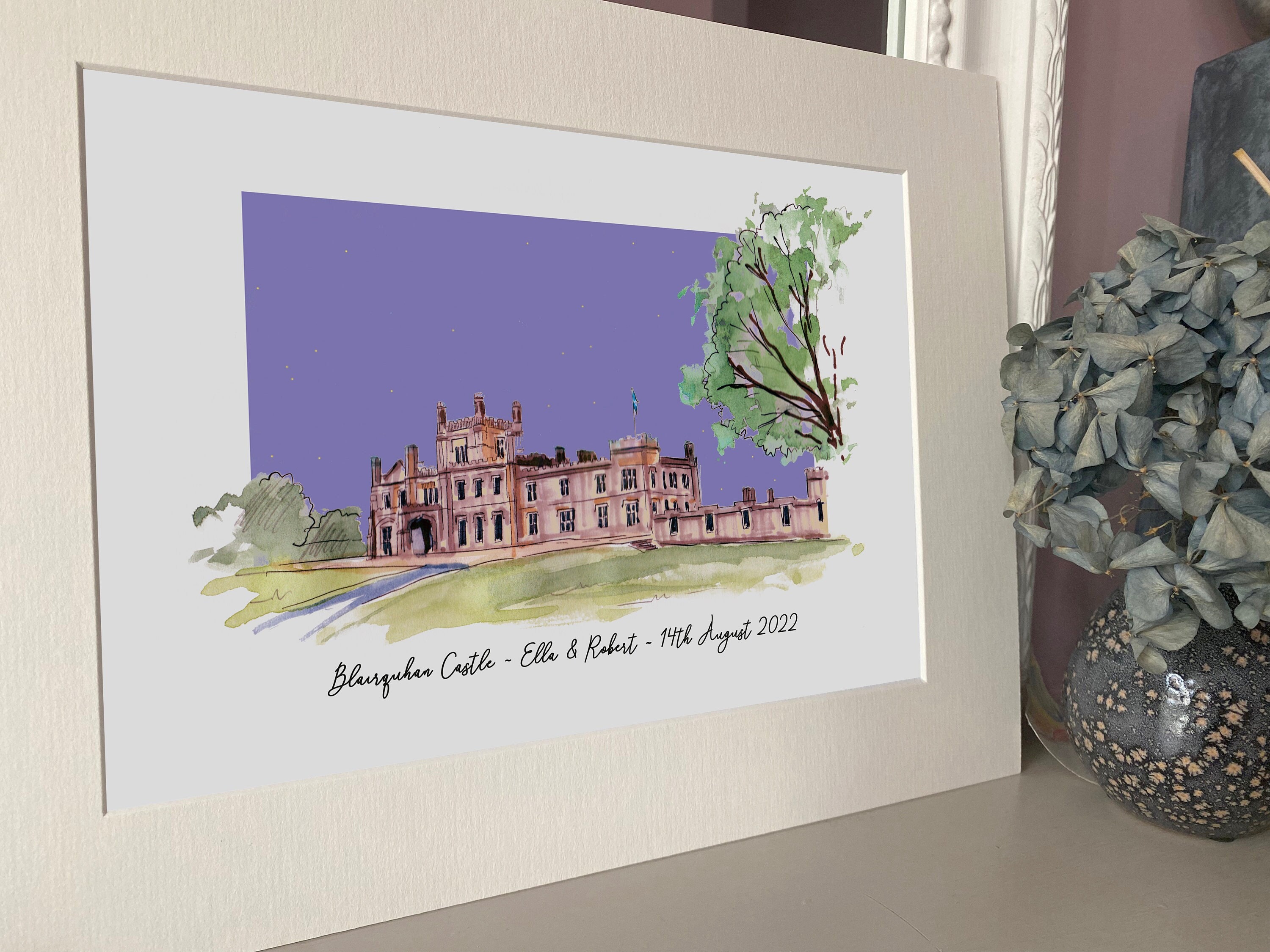 Blairquhan Castle Scotland Giclee Art Print - Personalised Blairquhan  Castle Wedding Gift - Anniversary gift - Blairquhan Castle Watercolour, image size:3000x2250