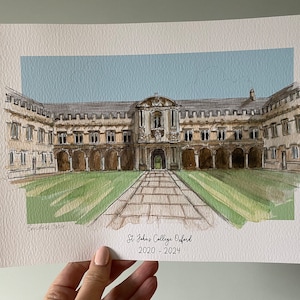 Personalisierte St John's College Oxford Giclee Kunstdruck - Aquarell - Oxford England-Oxford Universität Geschenk-St John's College Hochzeitskunst