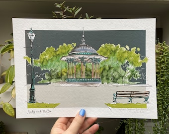 Personalised Clapham Common Bandstand Giclee Art Print - Clapham Common London - Made to Order - Clapham Common Artwork - Bandstand Print