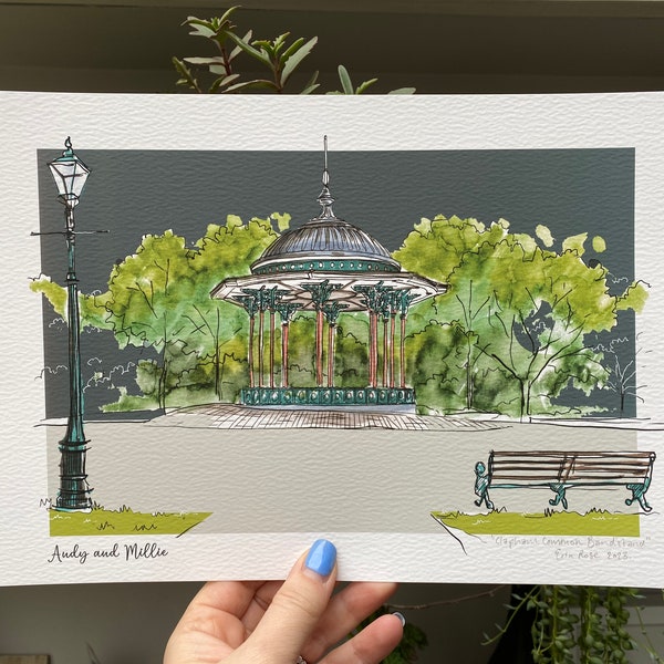 Personalised Clapham Common Bandstand Giclee Art Print - Clapham Common London - Made to Order - Clapham Common Artwork - Bandstand Print