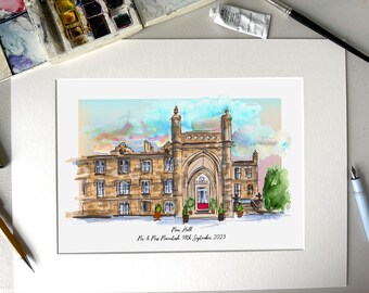 Impression d'art giclée personnalisée Mar Hall Ecosse - aquarelle de l'hôtel Mar Hall - cadeau d'anniversaire de mariage personnalisé Mar Hall - art Mar Hall