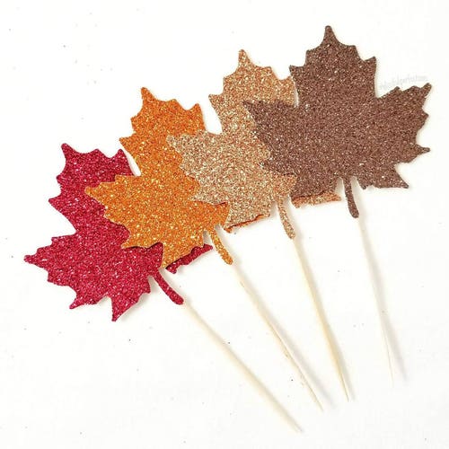 Maple Leaf Cupcake Toppers Fall Cupcake Toppers Fall Party Etsy
