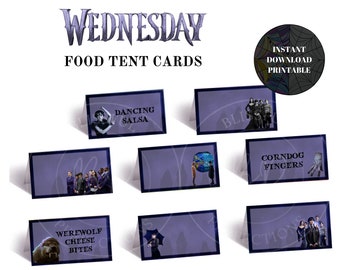Printable Wednesday Addams PNG Food Tent Cards Instant Download Party Place Card Holder Place Card Template Buffet Card Template Party Decor