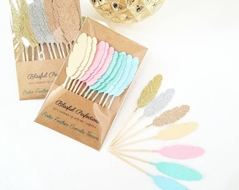 Boho Party - Feather Cupcake Toppers, Feather Toppers, Boho Party Decorations, Boho Toppers, Wild One Birthday, Boho Birthday