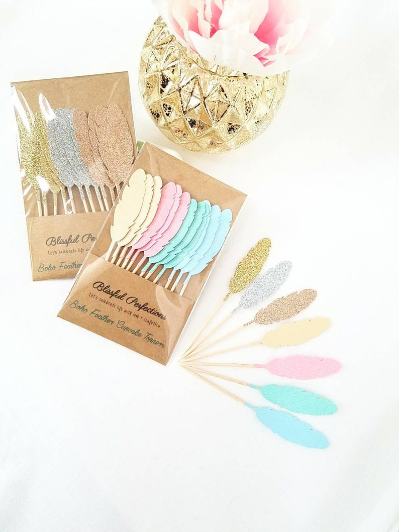 Boho Party - Feather Cupcake Toppers, Feather Toppers, Boho Party Decorations, Boho Toppers, Wild One Birthday, Boho Birthday 