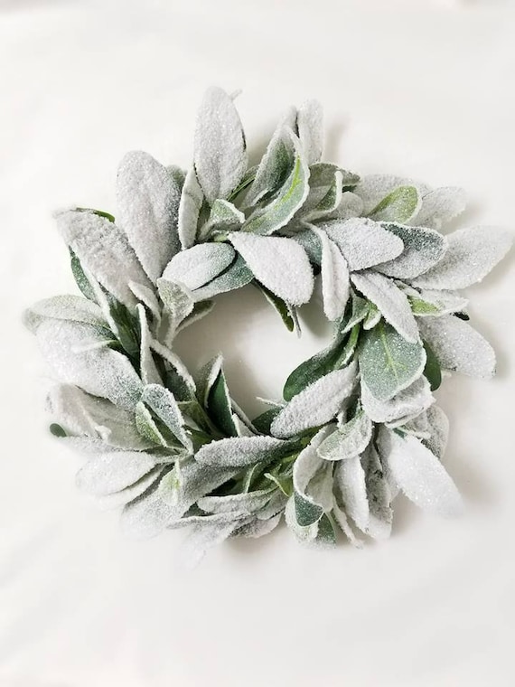 Frosted Lambs Ear Wreath Flocked Holiday Wreath Winter Etsy