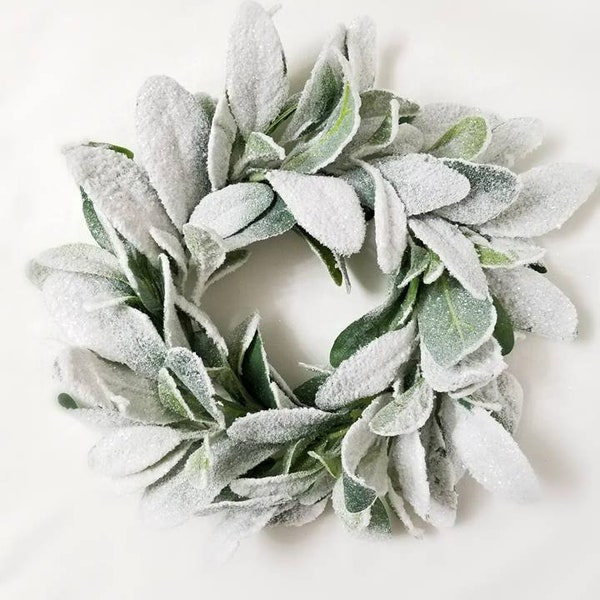 Frosted Lambs Ear Wreath - Flocked Holiday Wreath, Winter Wreath, Frosted Wreath, Lamb's Ear Farmhouse Wreath, DIY Farmhouse Decor [12 in]