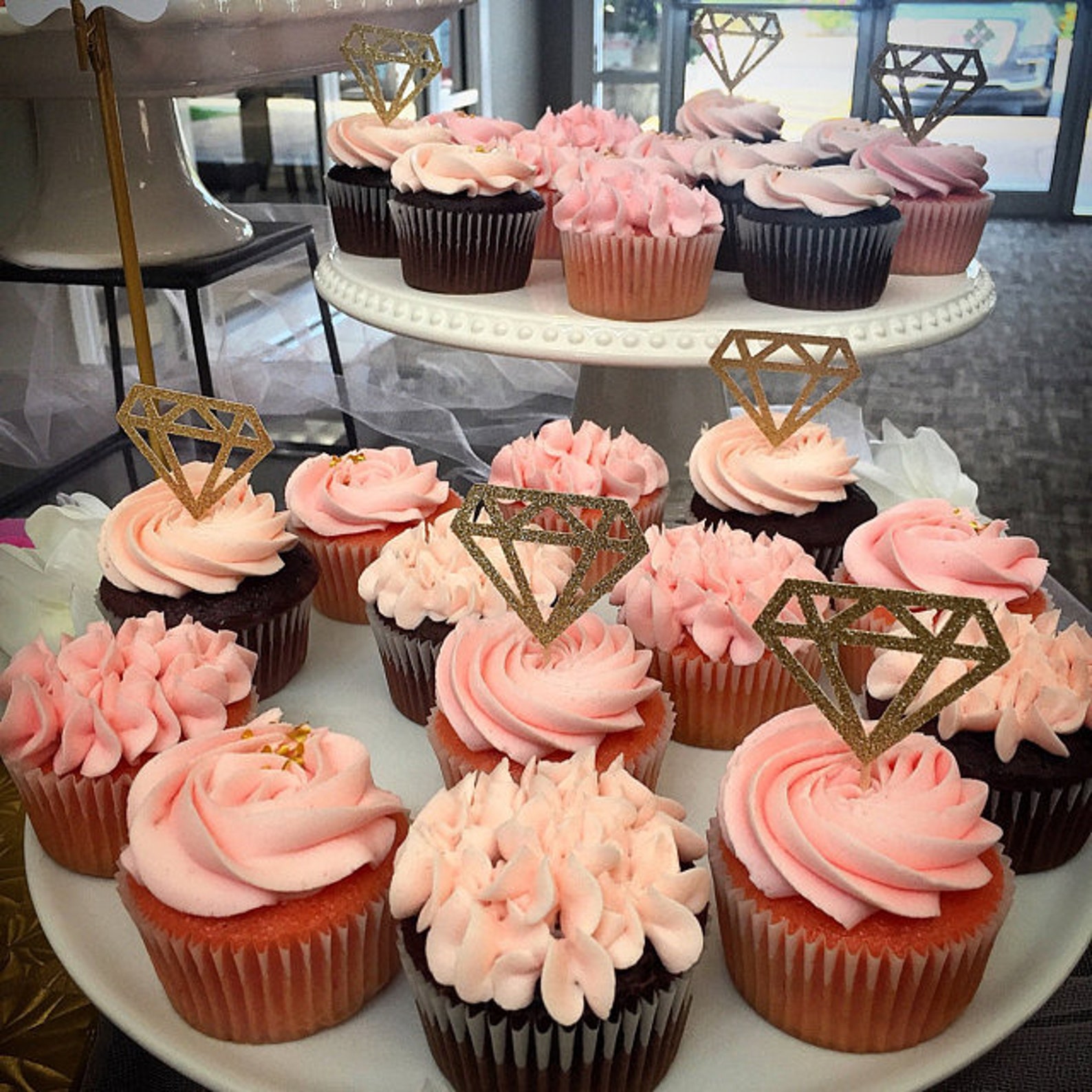 Glittered Diamond Cupcake Toppers Glittered Diamond Cake Etsy